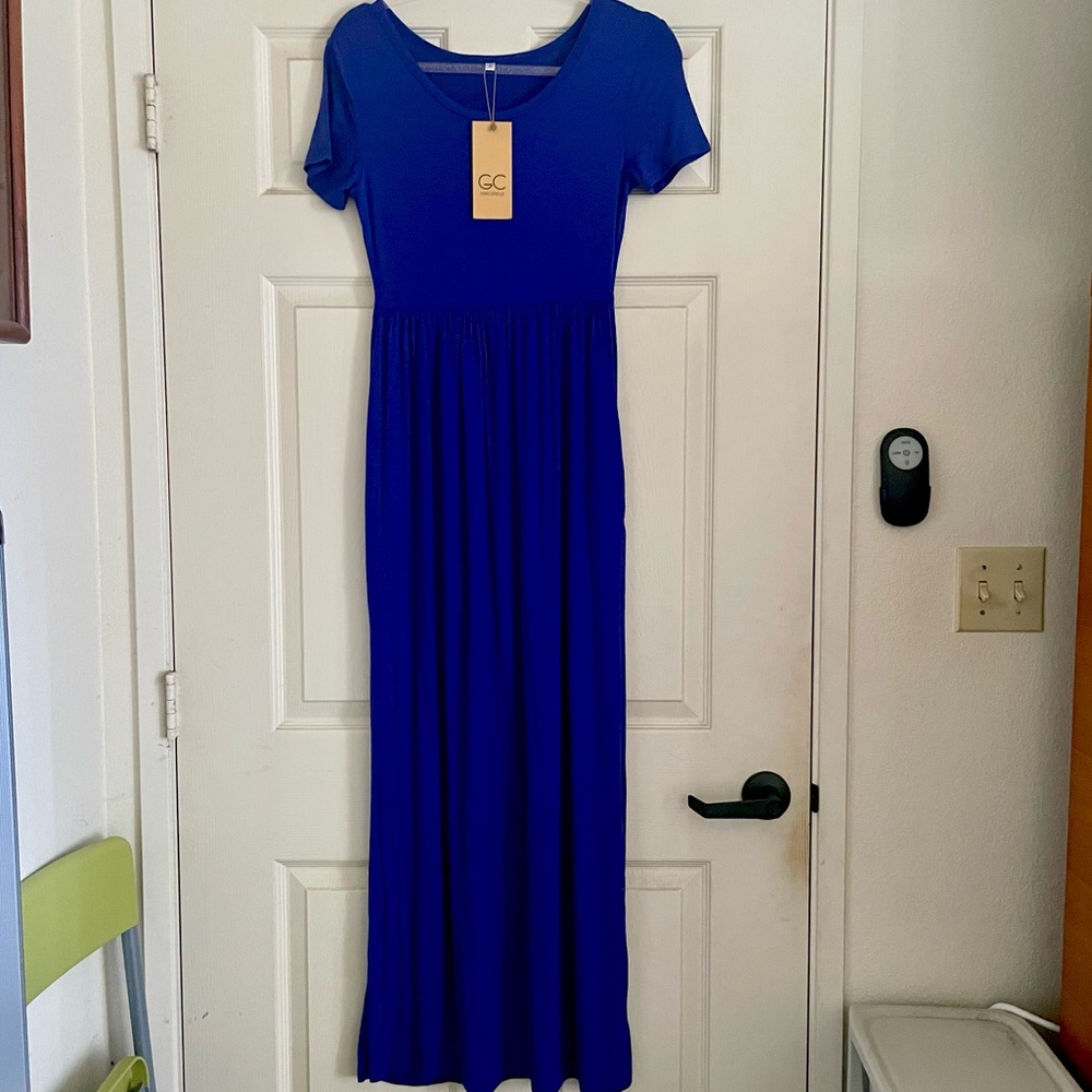 Women's Short Sleeve Loose Plain Long Maxi Casual Dresses with Pockets - Picture 5 of 9